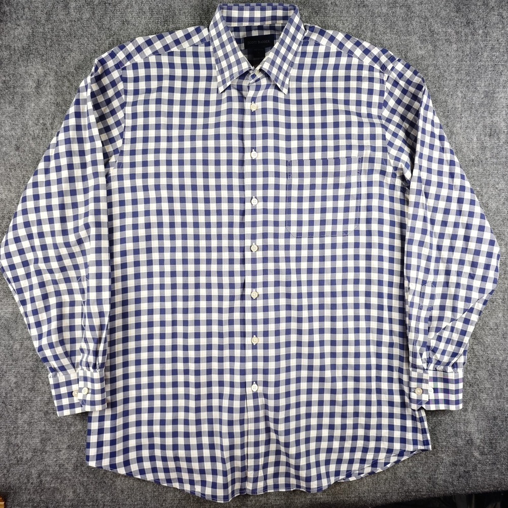 Scott Barber Shirt Large Blue Check Long Sleeve Button Down Cotton Pocket